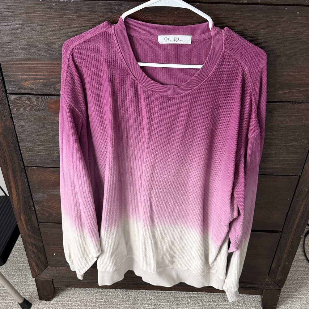 Relaxed Ombre Crewneck Sweater in Mauve to Cream - Soft Rib Knit